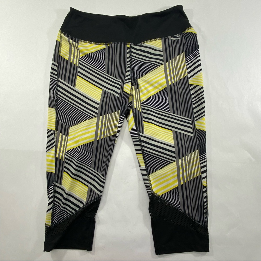 Active C Women’s Activewear Leggings Size L Geometric Patterned -Black Yellow